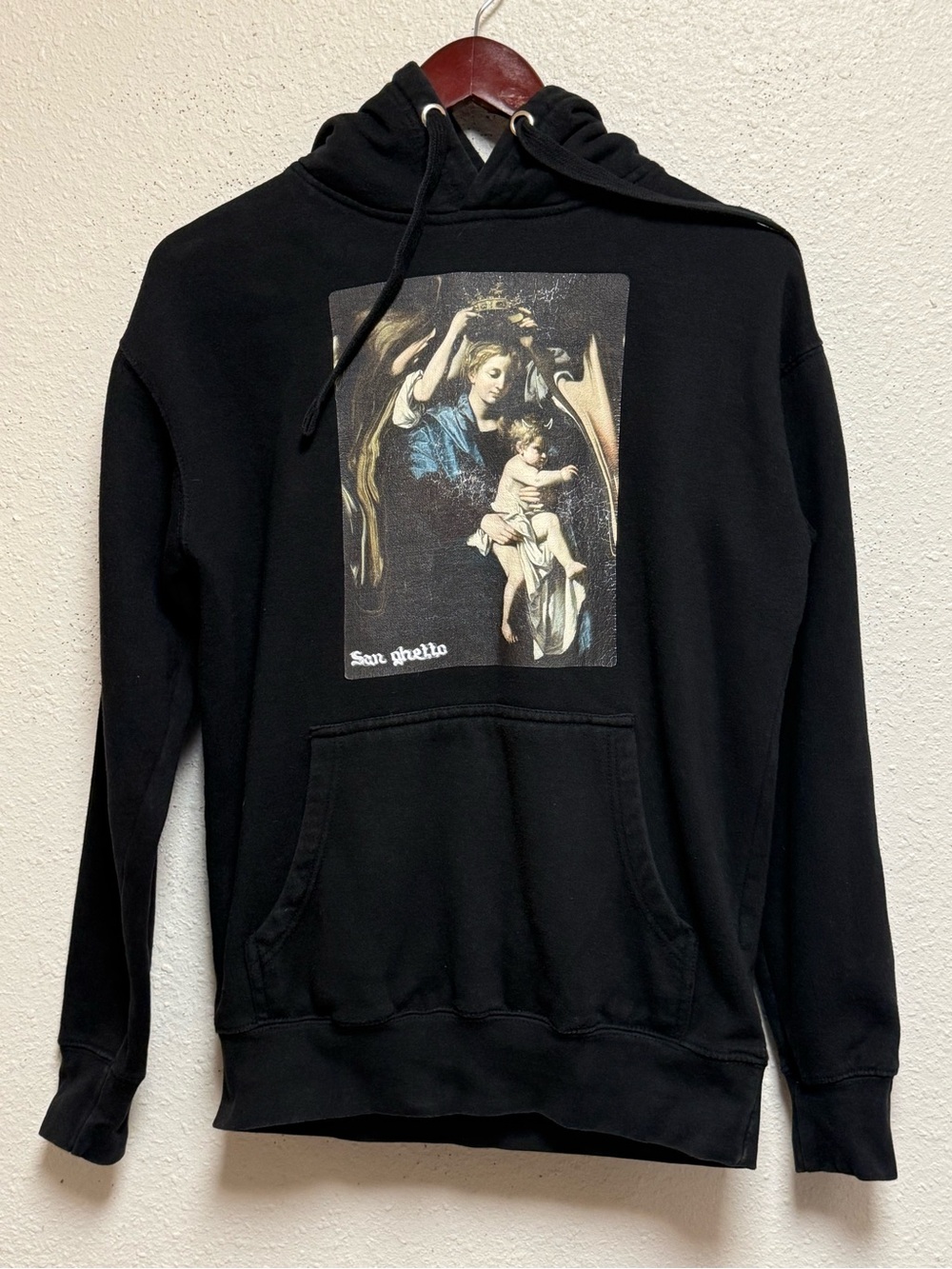 Black Graphic Pullover Hoodie - Religious Art Print